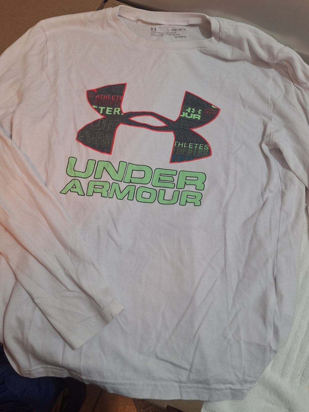 Under Armour White Long Sleeve Tee with Neon Green & Black Logo